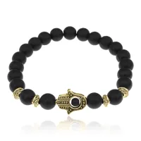 Браслет-амулет Хамса с синт. камнем Шунгит 8мм BSHG-24
