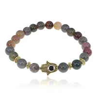 Браслет-амулет Хамса с нат. камнем Яшма 8мм BSHG-25