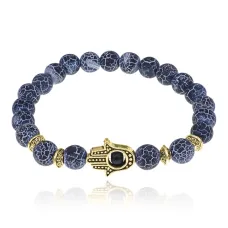 Браслет-амулет Хамса с синтетическим камнем синий Африканский агат 8мм BSHG-27