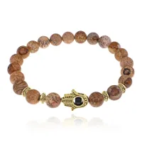 Браслет-амулет Хамса с нат. камнем Песочная яшма 8мм BSHG-30