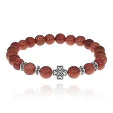 Браслет Клевер с синт. камнем Коричневый авантюрин 8мм BSH-06-01S