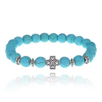 Браслет Клевер с синт.камнем Бирюза 8мм BSH-06-05S