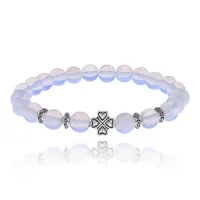 Браслет Клевер с синт.камнем Лунный камень 8мм BSH-06-11S