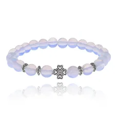 Браслет Клевер с синт.камнем Лунный камень 8мм BSH-06-11S