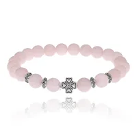 Браслет Клевер с нат.камнем Розовый кварц 8мм BSH-06-15S