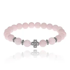 Браслет Клевер с нат.камнем Розовый кварц 8мм BSH-06-15S