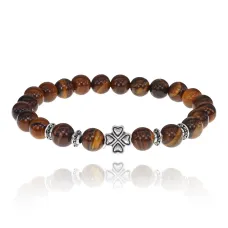 Браслет Клевер с нат.камнем Тигровый глаз 8мм BSH-06-19S