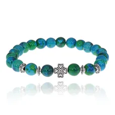 Браслет Клевер с синт.камнем Хризоколла 8мм BSH-06-21S