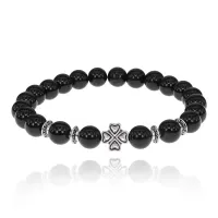 Браслет Клевер с нат.камнем Черный агат 8мм BSH-06-23S