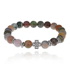 Браслет Клевер с нат. камнем Яшма 8мм BSH-06-25S