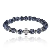 Браслет Клевер с нат.камнем синий Африканский агат 8мм BSH-06-27S