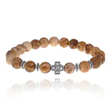 Браслет Клевер с нат.камнем Песочная яшма 8мм BSH-06-30S