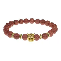 Браслет-амулет Леопард с синт. камнем Коричневый авантюрин 8мм BSH-07-01S