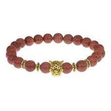 Браслет-амулет Леопард с синт. камнем Коричневый авантюрин 8мм BSH-07-01S