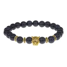 Браслет-амулет Леопард с синт. камнем Синий авантюрин 8мм BSH-07-02S