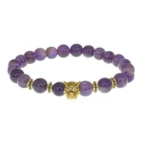 Браслет-амулет Леопард с нат. камнем Аметист 8мм BSH-07-03S