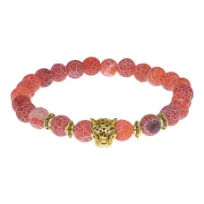 Браслет-амулет Леопард с нат. камнем Африканский агат 8мм BSH-07-04S