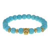 Браслет-амулет Леопард с синт. камнем Бирюза 8 мм BSH-07-05S