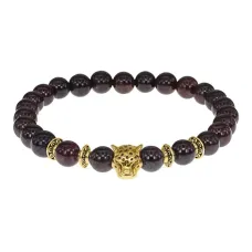 Браслет-амулет Леопард с нат. камнем Гранат 8мм BSH-07-06S