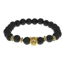 Браслет-амулет Леопард с нат. камнем Лава 8мм BSH-07-09S