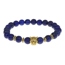 Браслет-амулет Леопард с нат. камнем Лазурит 8мм BSH-07-10S