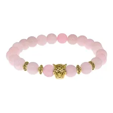 Браслет-амулет Леопард с нат. камнем Розовый кварц 8мм BSH-07-15S