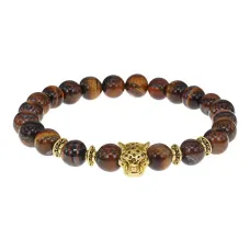 Браслет-амулет Леопард с нат. камнем Тигровый глаз 8мм BSH-07-19S