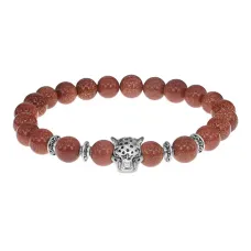 Браслет-амулет Леопард с синт. камнем Коричневый авантюрин 8мм BSH-07-01S