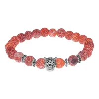 Браслет-амулет Леопард с нат. камнем Африканский агат 8мм BSH-07-04S