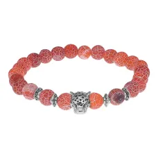 Браслет-амулет Леопард с нат. камнем Африканский агат 8мм BSH-07-04S