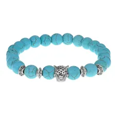 Браслет-амулет Леопард с синт. камнем Бирюза 8мм BSH-07-05S