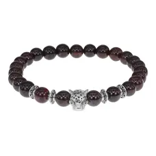 Браслет-амулет Леопард с нат. камнем Гранат 8мм BSH-07-06S