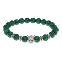 Браслет-амулет Леопард с синт. камнем Малахит 8мм BSH-07-12S