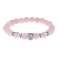Браслет-амулет Леопард с нат.камнем Розовый кварц 8мм BSH-07-15S