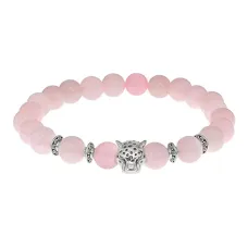 Браслет-амулет Леопард с нат.камнем Розовый кварц 8мм BSH-07-15S