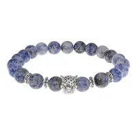 Браслет-амулет Леопард с нат. камнем Содалит 8мм BSH-07-18S