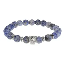 Браслет-амулет Леопард с нат. камнем Содалит 8мм BSH-07-18S