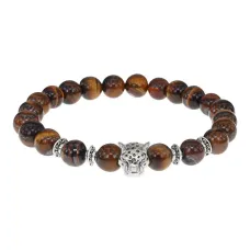 Браслет-амулет Леопард с нат. камнем Тигровый глаз 8мм BSH-07-19S