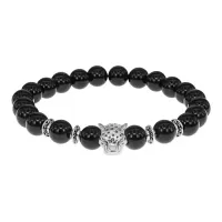 Браслет-амулет Леопард с нат. камнем Черный агат 8мм BSH-07-23S