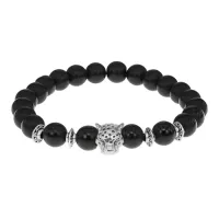 Браслет-амулет Леопард с синт. камнем Шунгит 8 мм BSH-07-24S