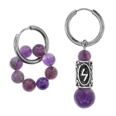 Серьги Конго с руной Соулу и нат.камнем Аметист SEC-04-01