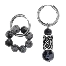 Серьги Конго с руной Дагаз и нат.камнем Обсидиан SEC-04-02