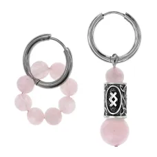 Серьги Конго с руной Ингуз и нат.камнем Розовый кварц SEC-04-04
