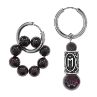 Серьги Конго с руной Эваз и нат.камнем Гранат SEC-04-05