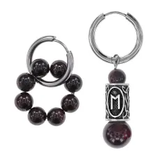 Серьги Конго с руной Эваз и нат.камнем Гранат SEC-04-05