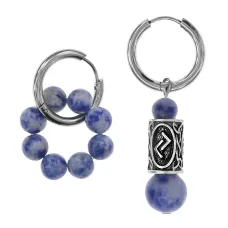 Серьги Конго с руной Йера и нат.камнем Содалит SEC-04-06
