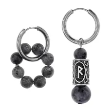 Серьги Конго с руной Райдо и нат.камнем Лабрадор SEC-04-09