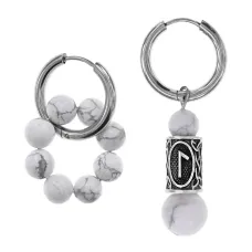 Серьги Конго с руной Лагуз и нат.камнем Кахолонг SEC-04-10