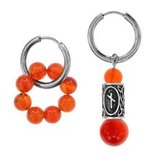 Серьги Конго с руной Наутиз и нат.камнем Сердолик SEC-04-14