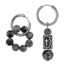 Серьги Конго с руной Альгиз и нат.камнем Обсидиан SEC-04-15